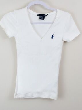Ralph Lauren Sport S/S V-neck Logo Tee White  Size S